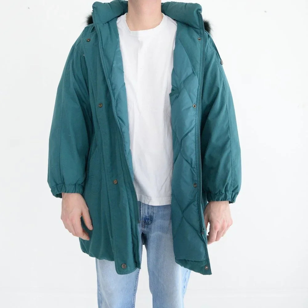 Vintage Sequence Green  Puffer 80% Down w/ Real Feathers Size 14